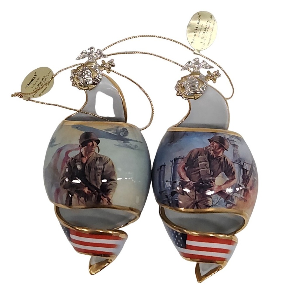 Bradford Editions Ornaments 2002 Set of 2 " Midway & Pearl Harbor"